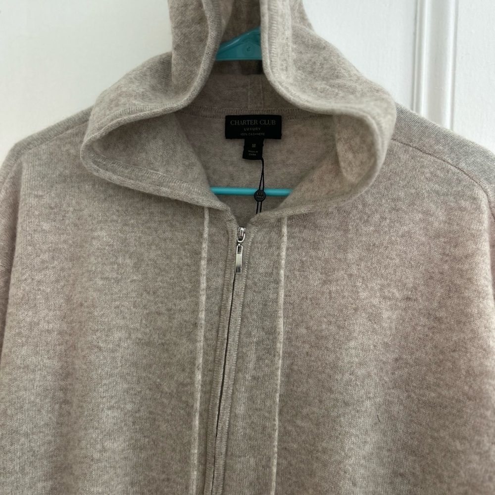 Charter Club Cashmere Light Beige Hooded Sweater Size M - Picture 4 of 5